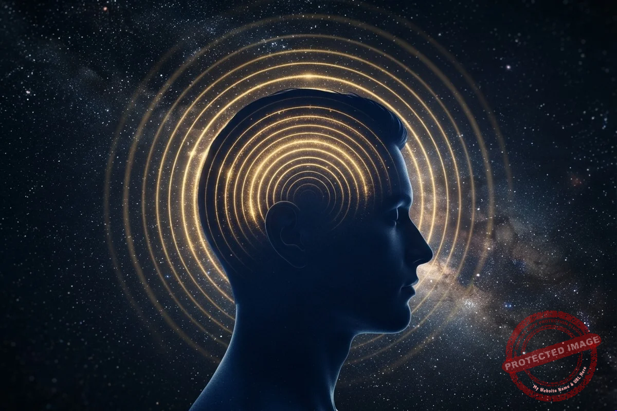 Cérebro humano com impulsos de luz dourada entre os neurônios, representando as ondas cerebrais